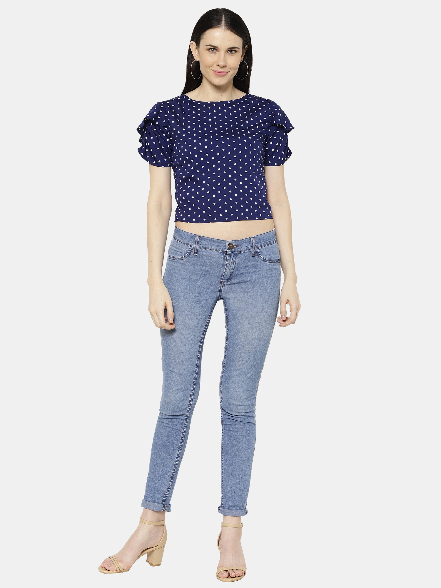 Women's Casual Half Sleeves Round Neck Dot Print Top