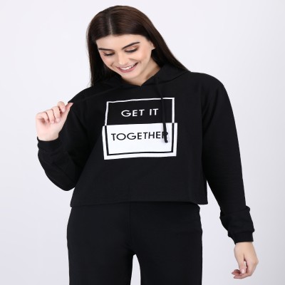 Women's Rich Cotton Regular Fit Full Sleeve Black Crop Hoodie Sweatshirt
